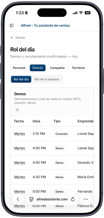 Pantalla de rol del día de Alfred